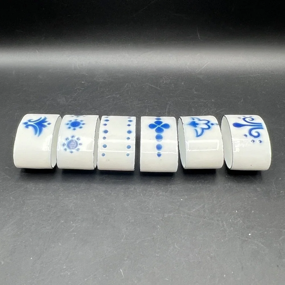 IKEA Heder Swedish Blue White Enamel Napkin Rings Set of 6 Katarina Brieditis